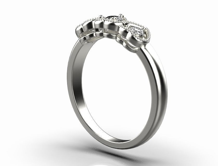 heart ring with stones 3D print model_8