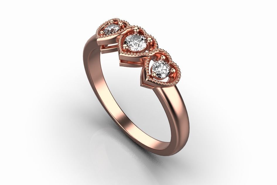 heart ring with stones 3D print model_14