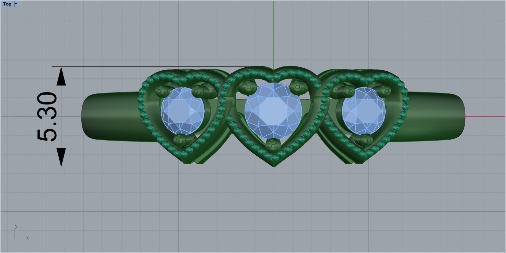 heart ring with stones 3D print model_1