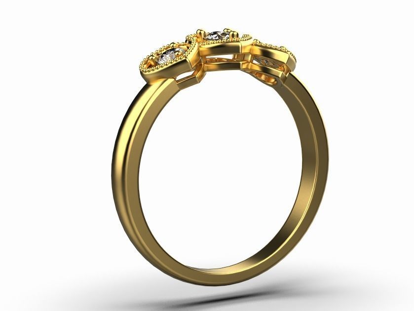 heart ring with stones 3D print model_11