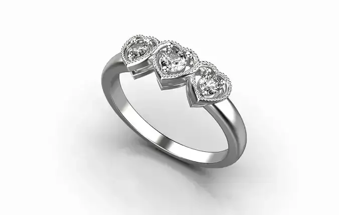 heart ring with stones 3D print model