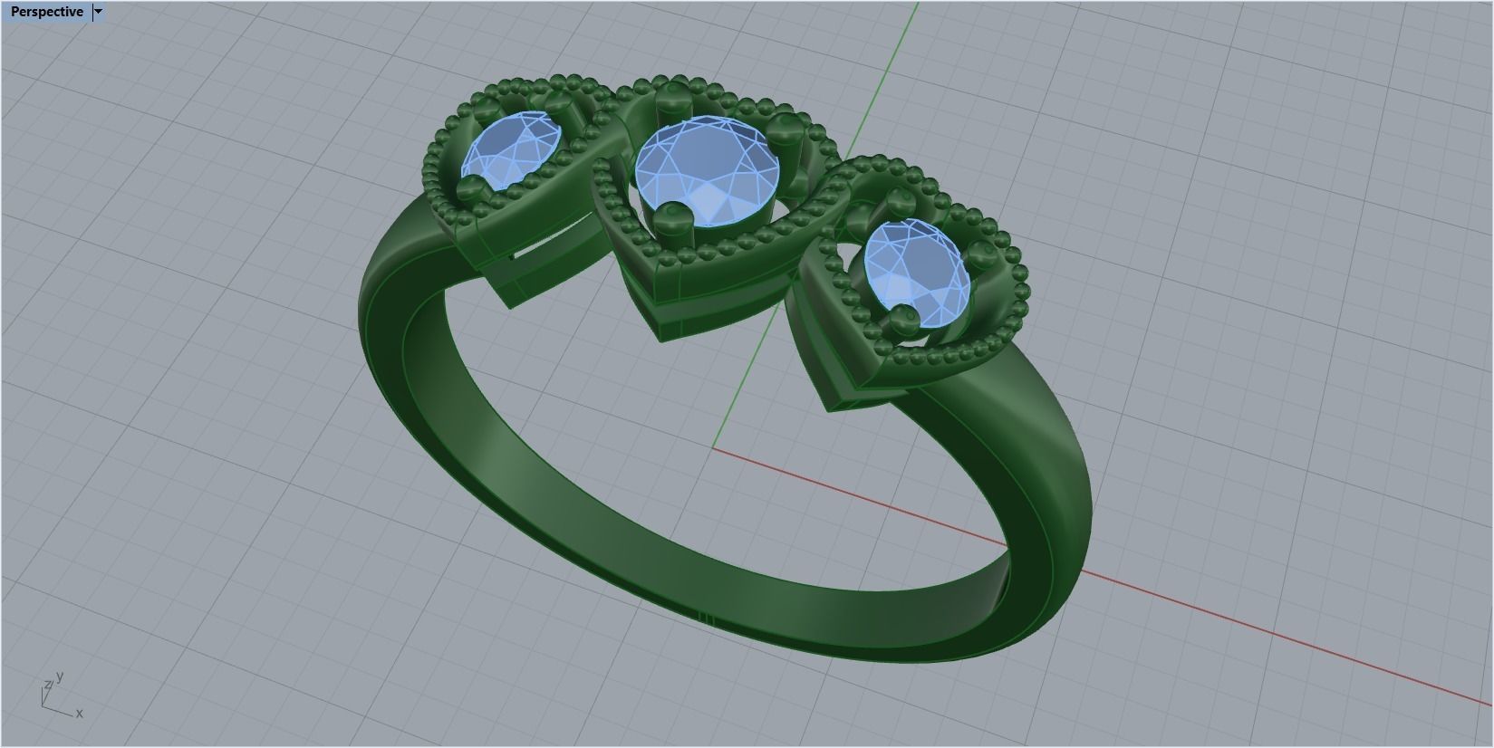 heart ring with stones 3D print model_18
