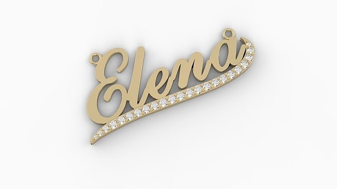 Pendant name elena in gold with diamonds 3D print model