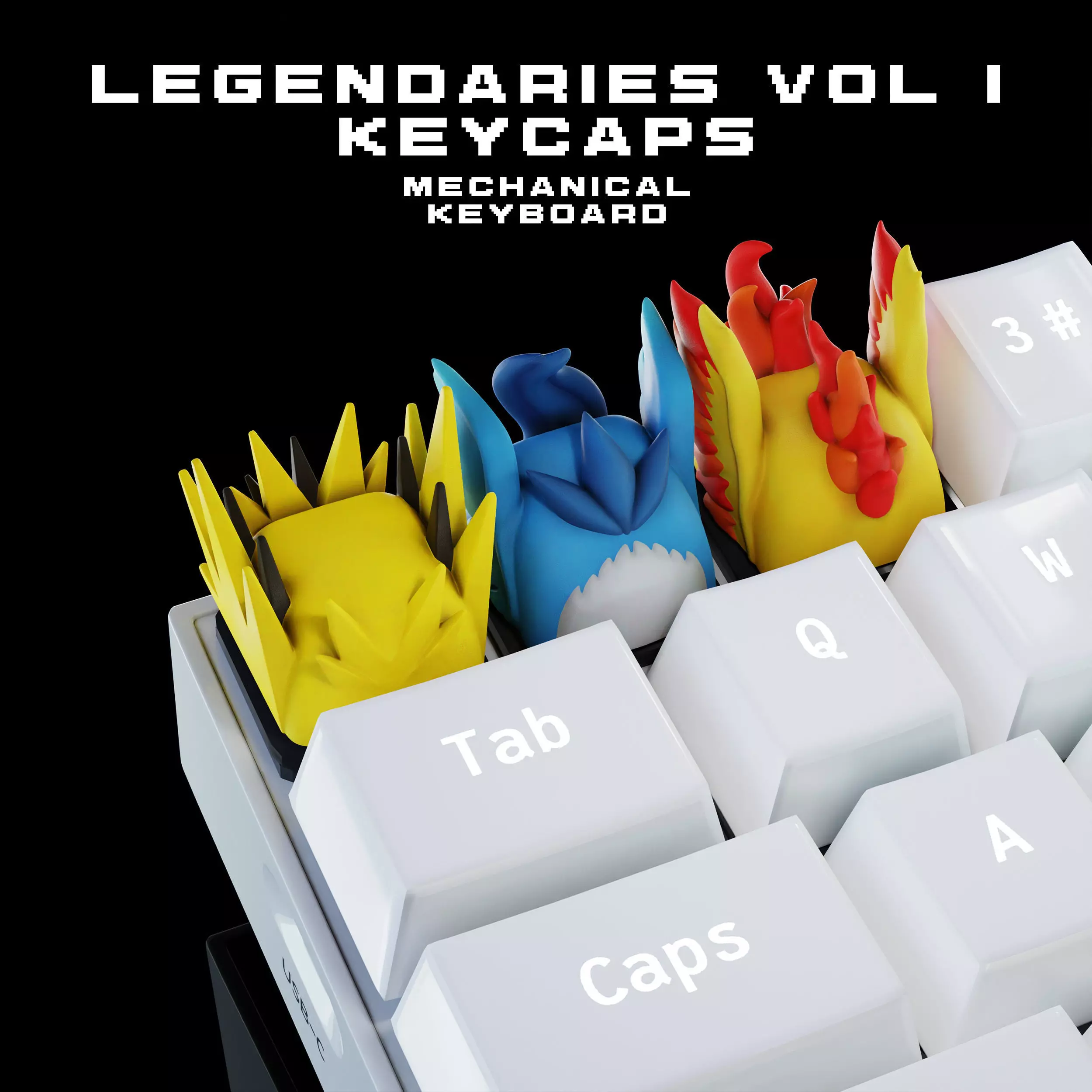 Legendaries VOL I - Pokemon keycap - articuno moltres zapdos -  3D print model_0
