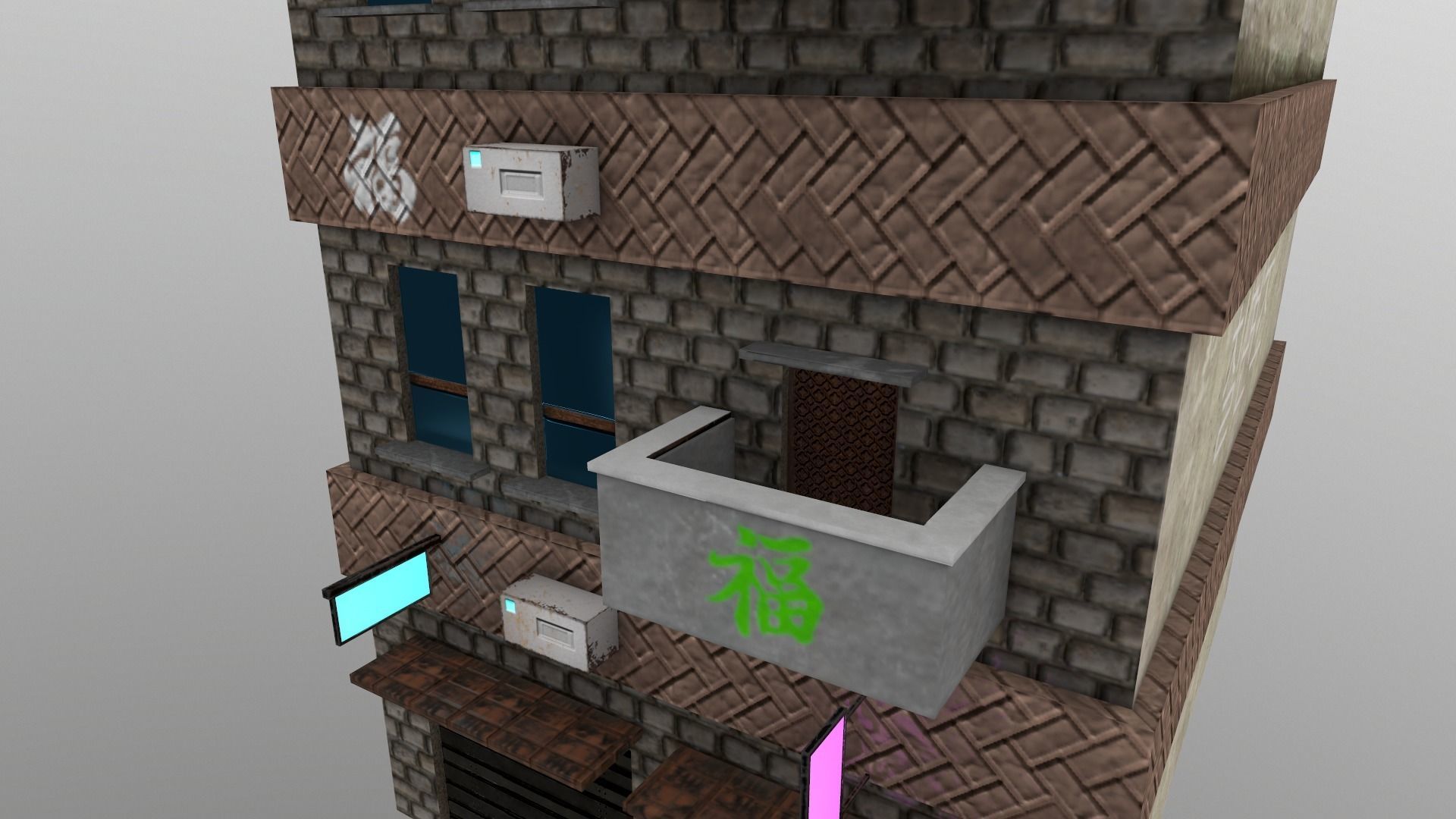 Cyberpunk City - Building 29 Low-poly 3D model_7