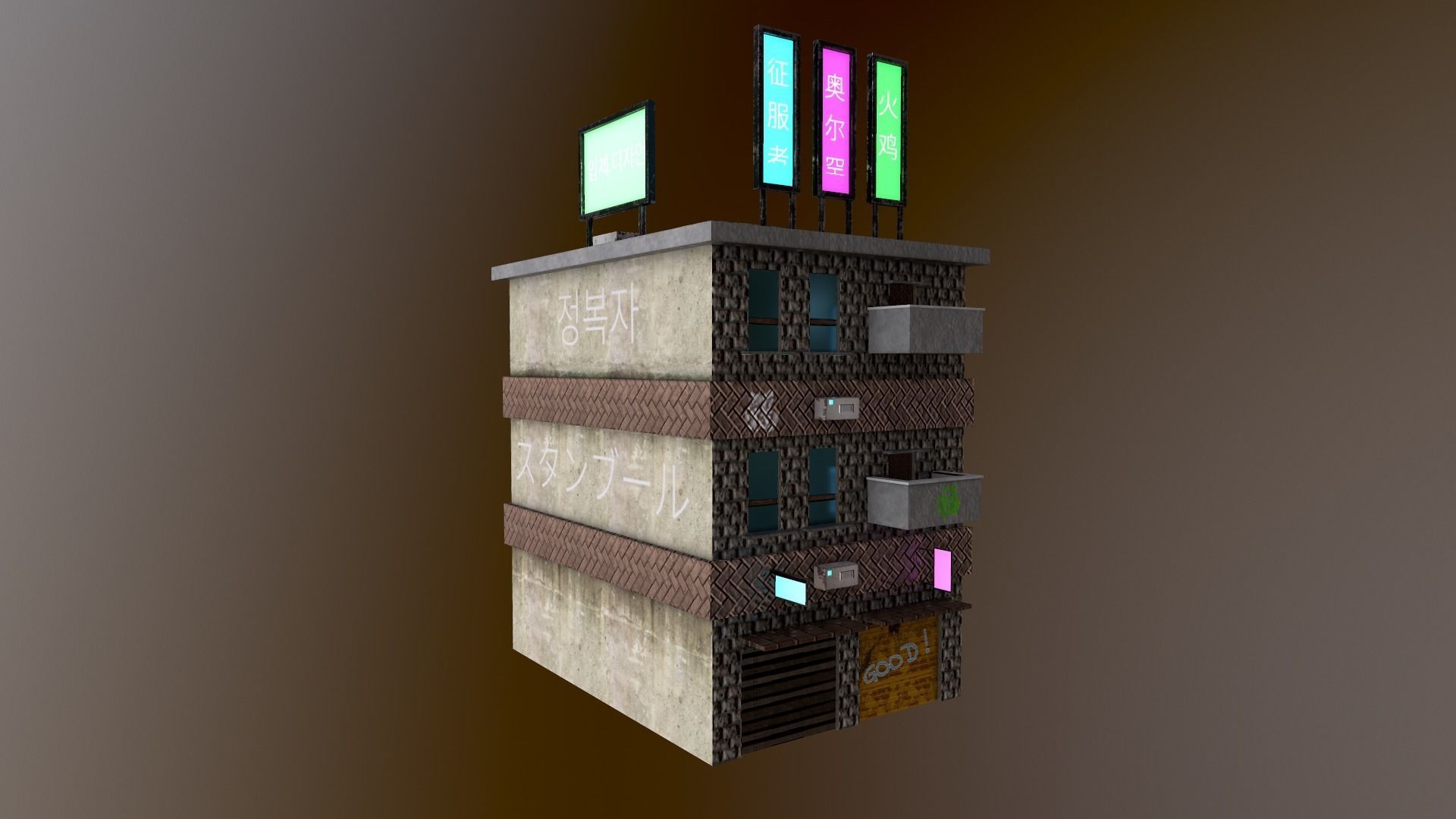 Cyberpunk City - Building 29 Low-poly 3D model_27