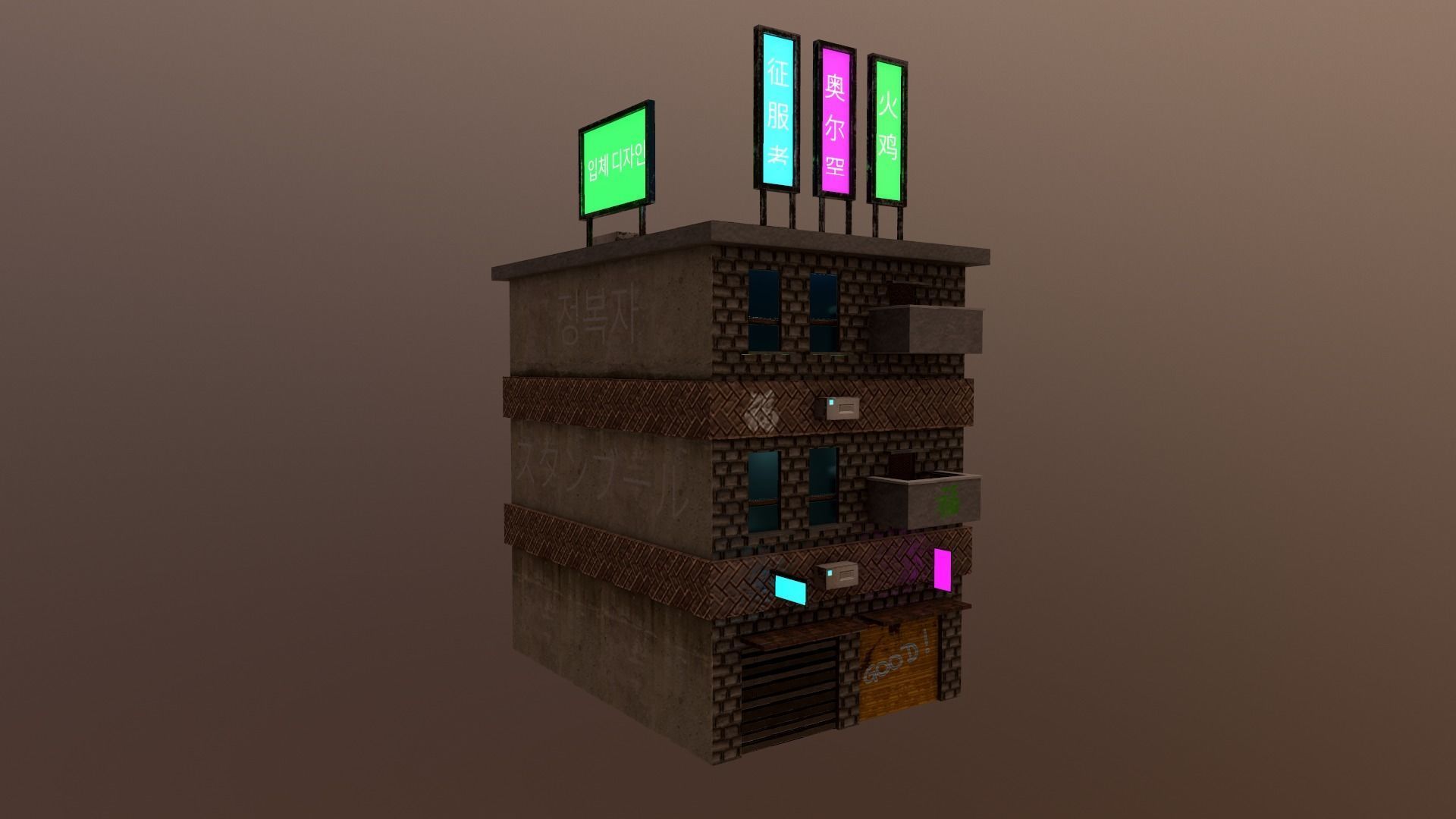 Cyberpunk City - Building 29 Low-poly 3D model_22