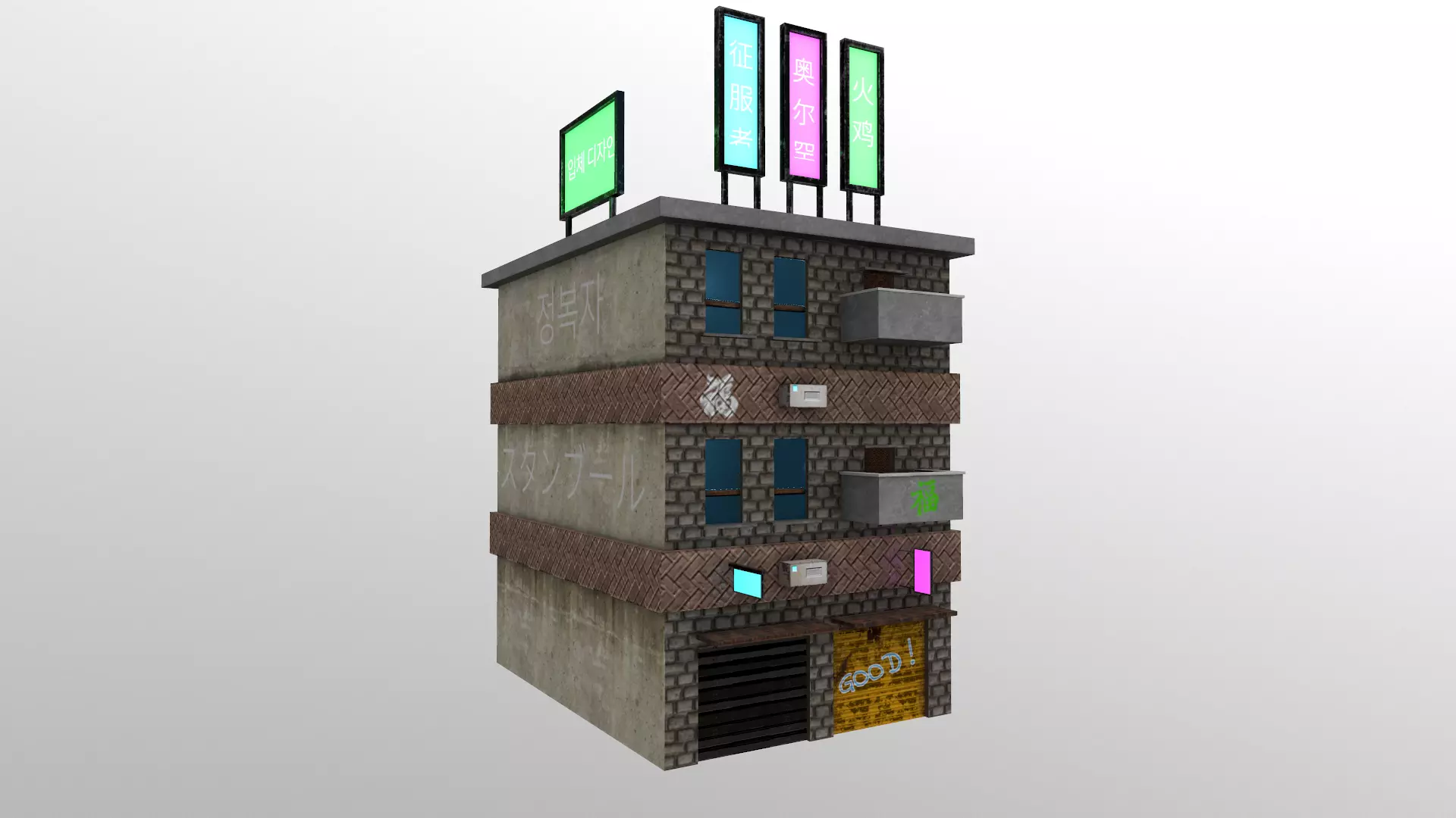 Cyberpunk City - Building 29 Low-poly 3D model_0