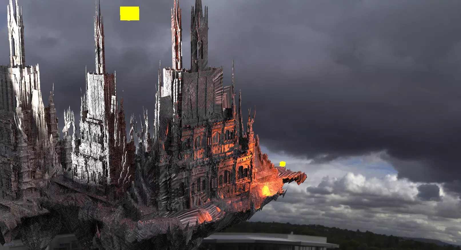 Hellscape city floating islands sci fi 3D model_0