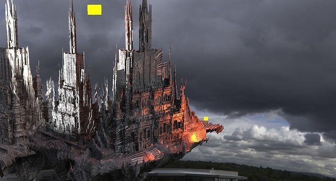 Hellscape city floating islands sci fi 3D model