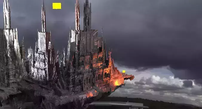 Hellscape city floating islands sci fi 3D model