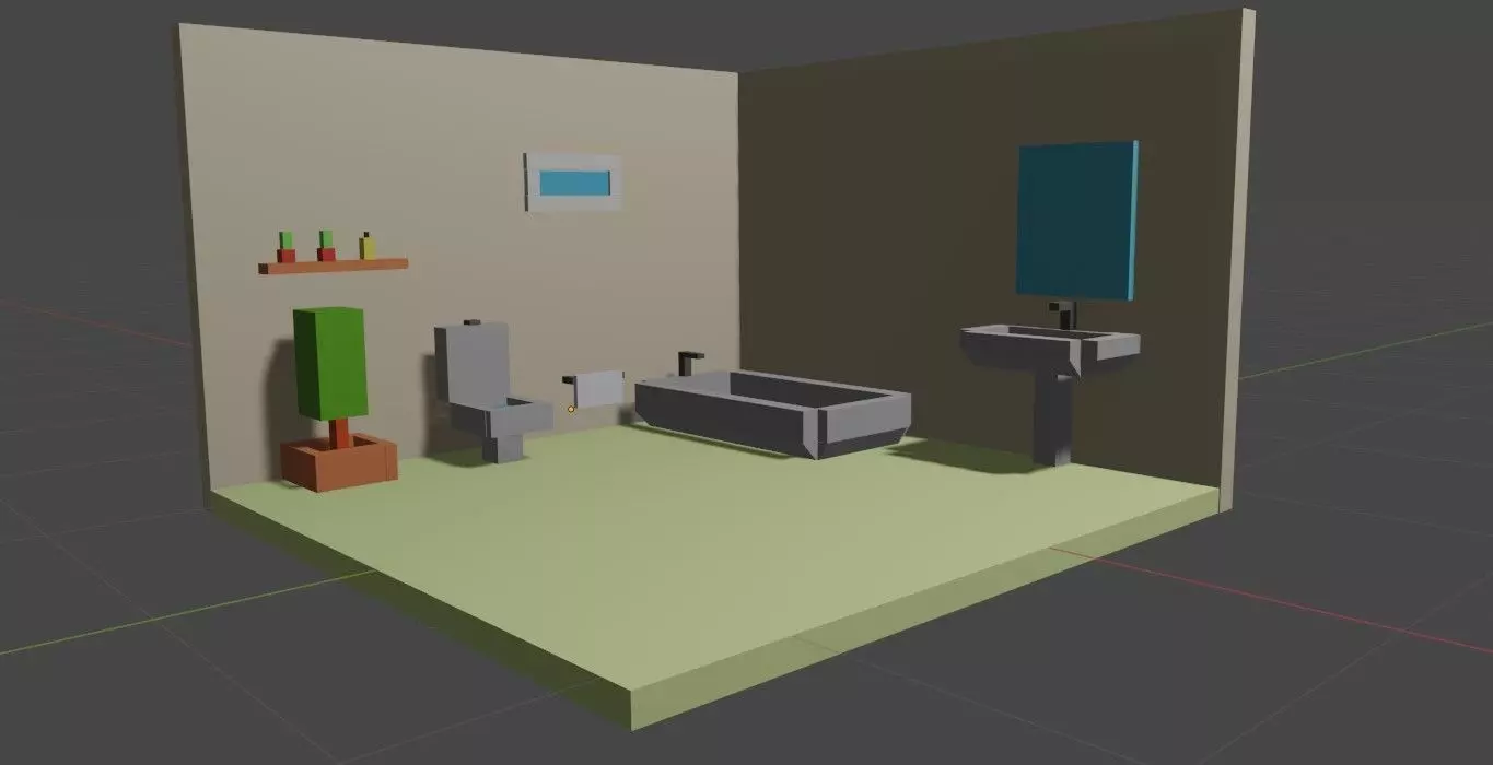 bathroom with toilet and sink Low-poly 3D model_0