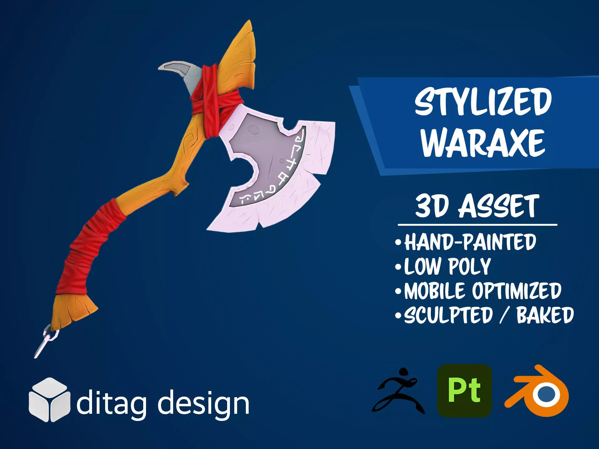 Stylized Waraxe Low-poly 3D model