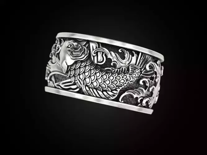 Two Japanese carp and waves 3D print model