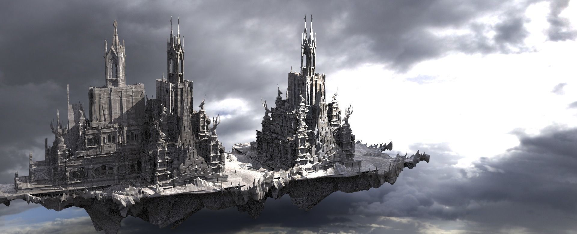 Ancient monolith Mountain floating city 3D model_1