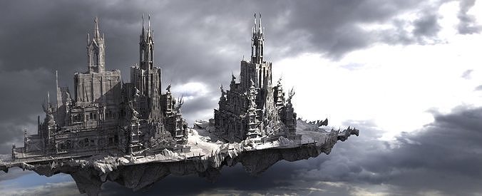 Ancient monolith Mountain floating city 3D model