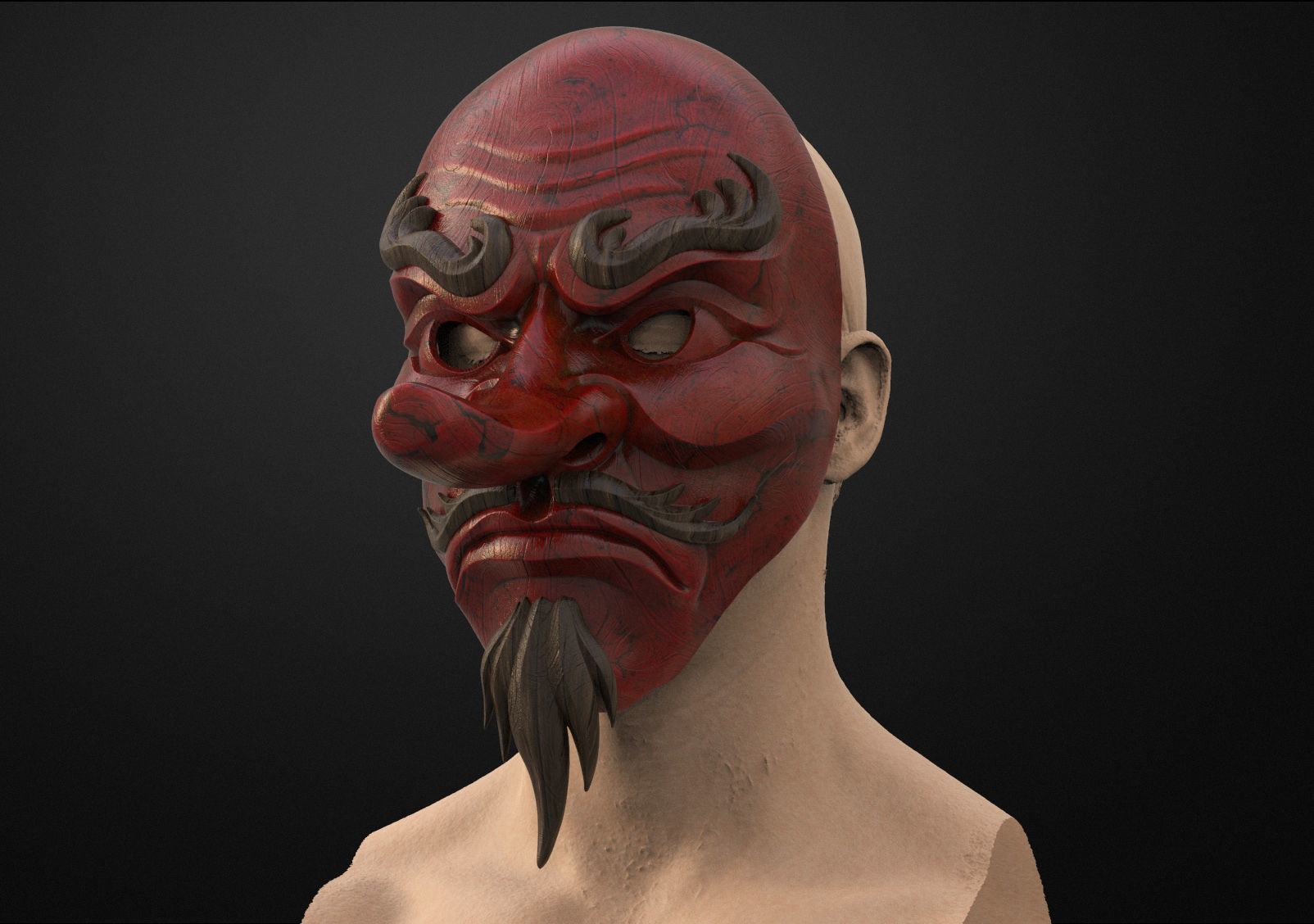 Japanese Tengu Mask Oni Demon Mask Samurai Mask  3D print model_7