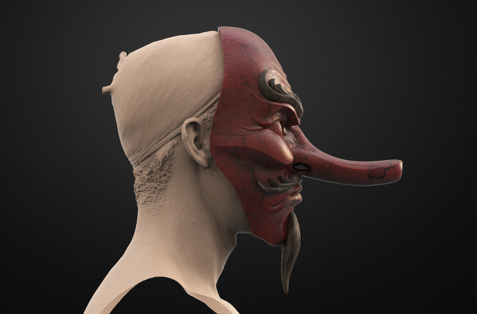 Japanese Tengu Mask Oni Demon Mask Samurai Mask  3D print model_8