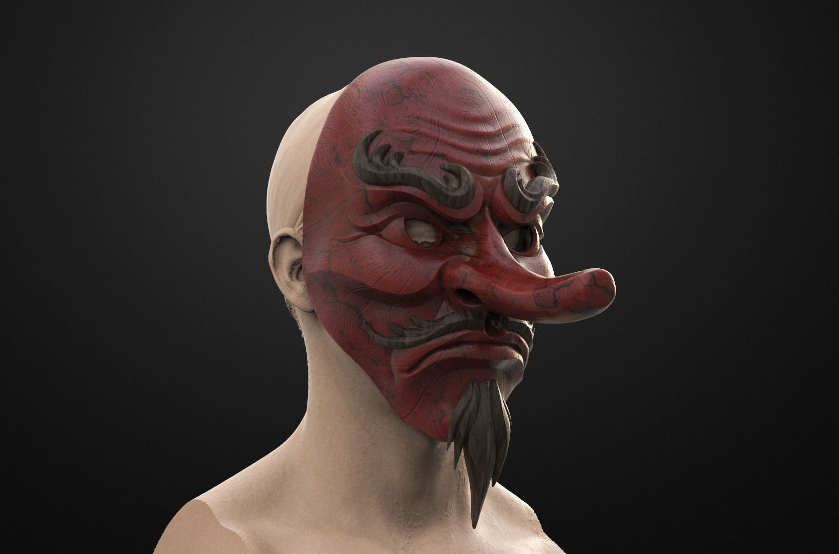 Japanese Tengu Mask Oni Demon Mask Samurai Mask  3D print model_6
