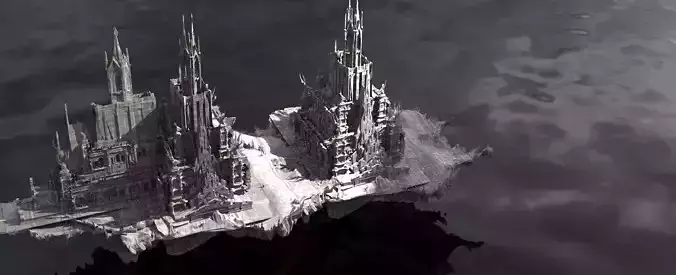 Mountain Winter Flaoting city Ruins