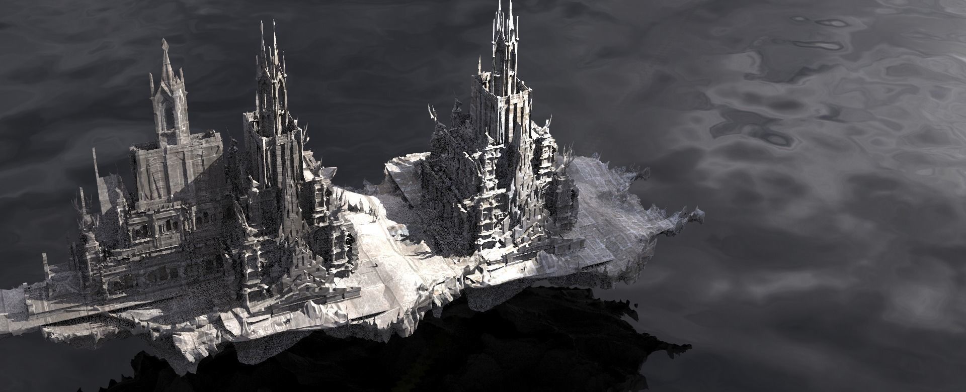 Mountain Winter Flaoting city Ruins 3D model_1