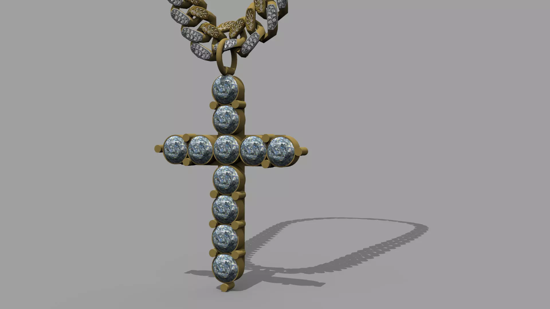 Cross pendant with diamond studs Low-poly 3D model
