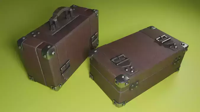 Lowpoly PBR leather suitcase game ready