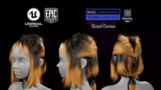 Corona Hair Braid Groom for UE4 3D model