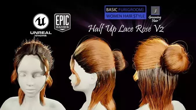 Half Up Lace Rose V2 Groom for Unreal Engine Low-poly 3D model