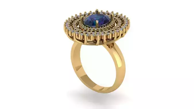 Gold or silver ring with oval stone and diamonds