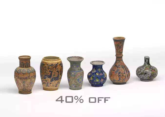 set of persian pottery Low-poly 3D model