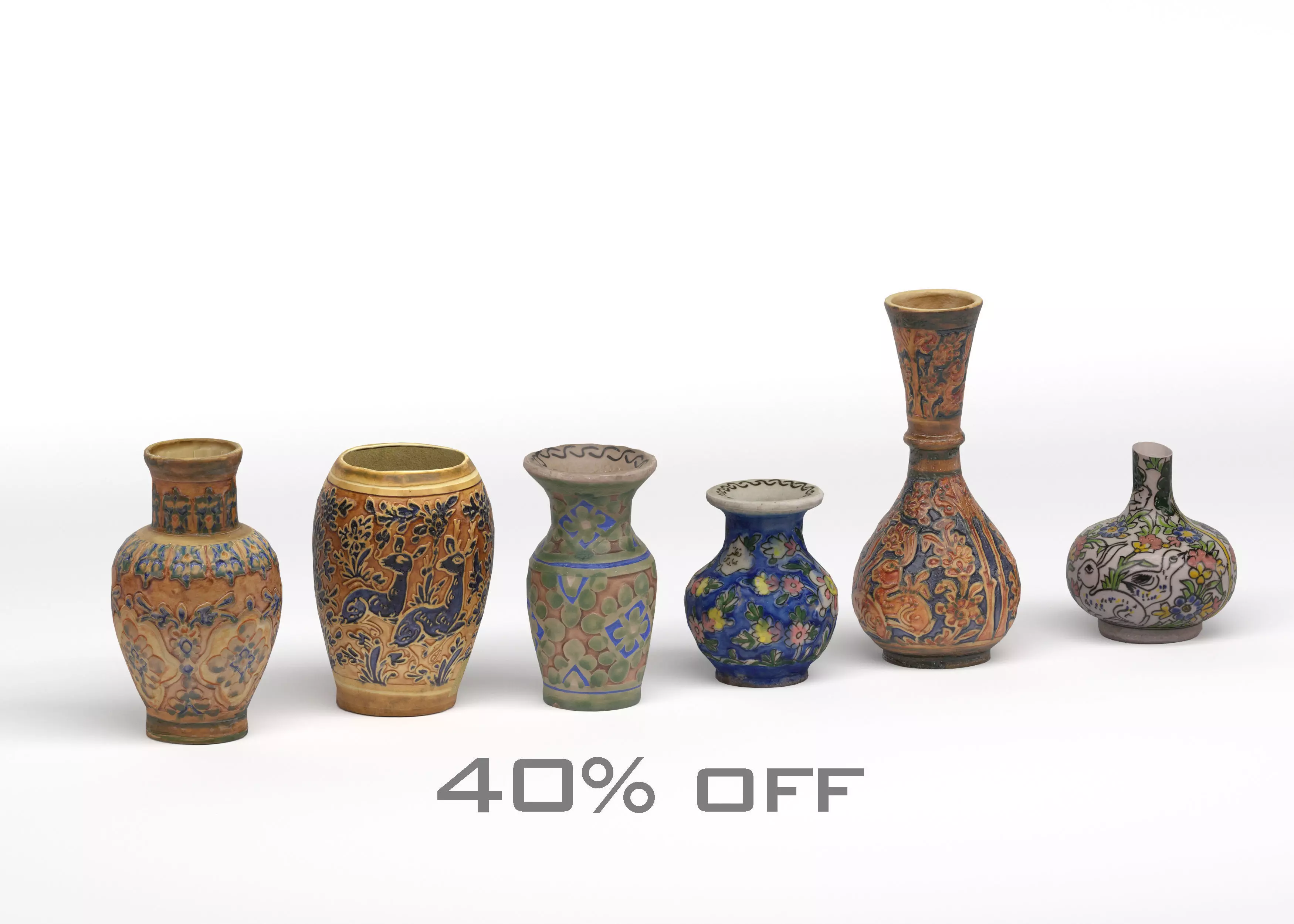 set of persian pottery Low-poly 3D model_0