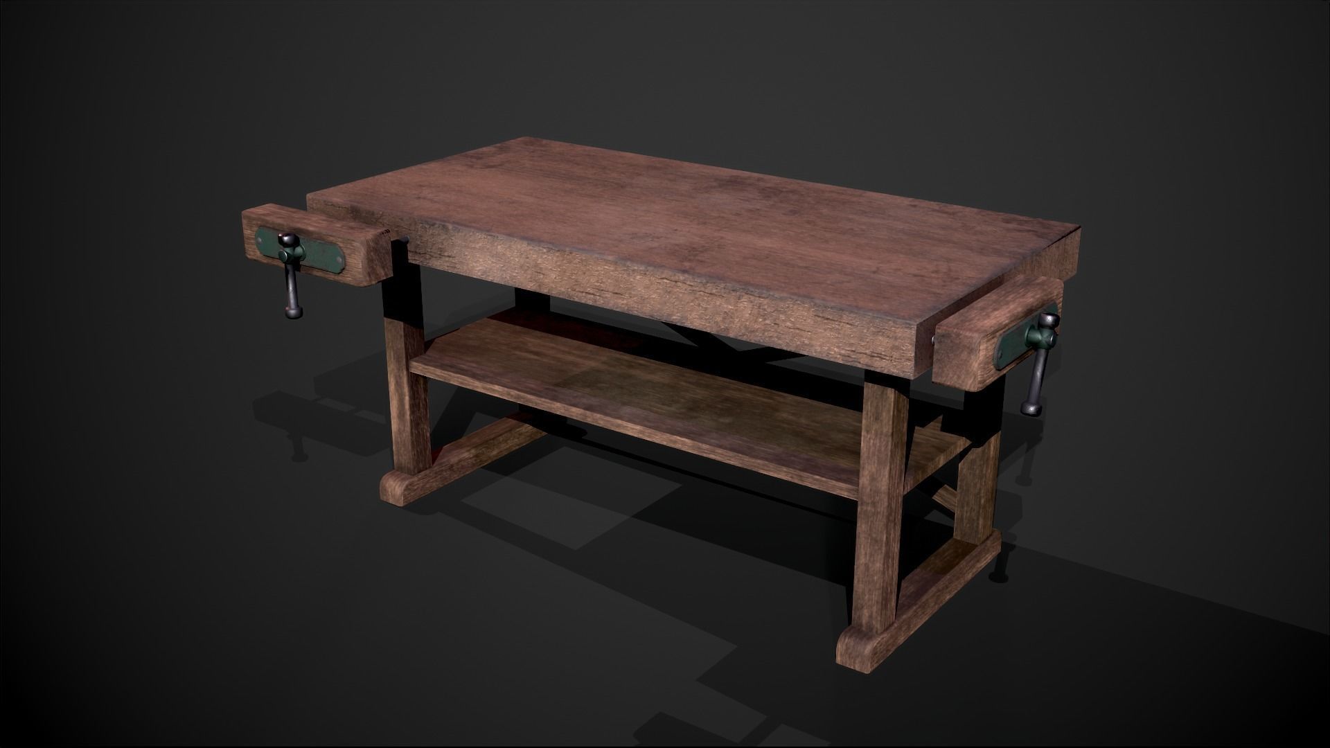 Wood Workbench Low-poly 3D model_5