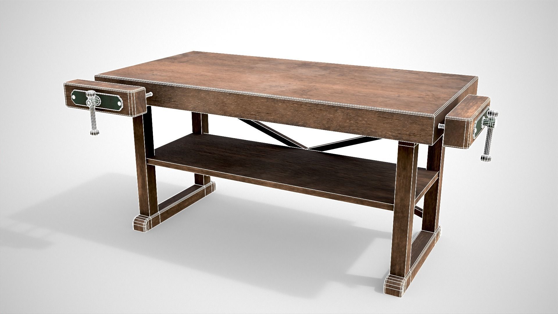 Wood Workbench Low-poly 3D model_9