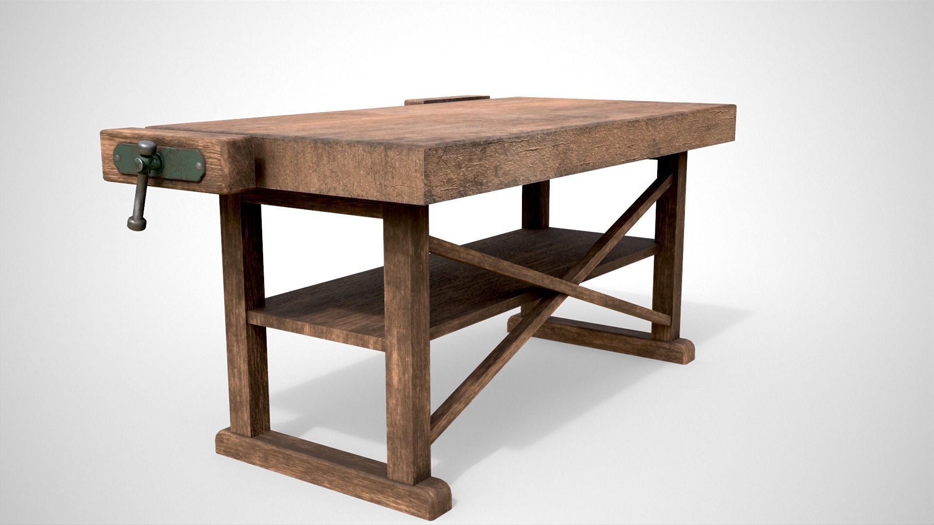 Wood Workbench Low-poly 3D model_3