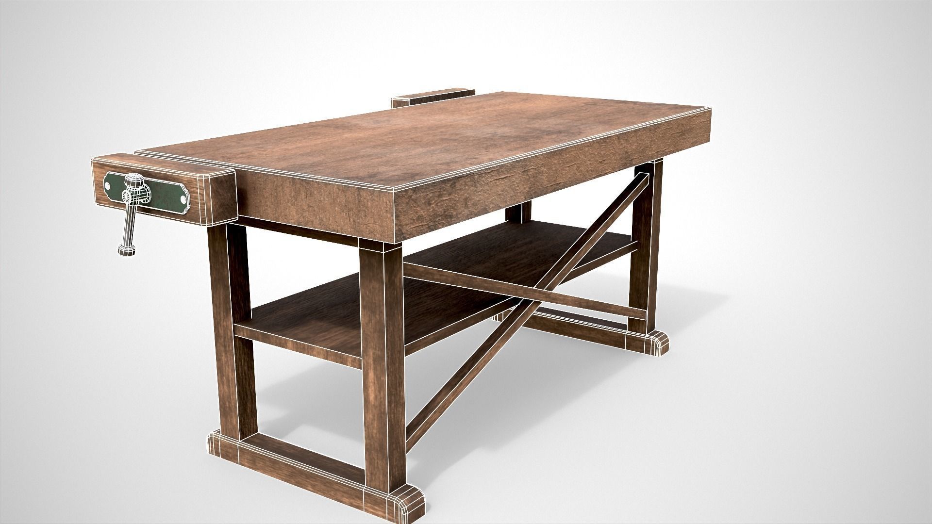Wood Workbench Low-poly 3D model_10