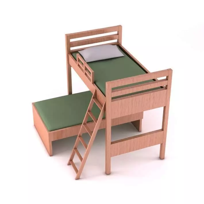 Wooden Bunk Bed 3D model_0