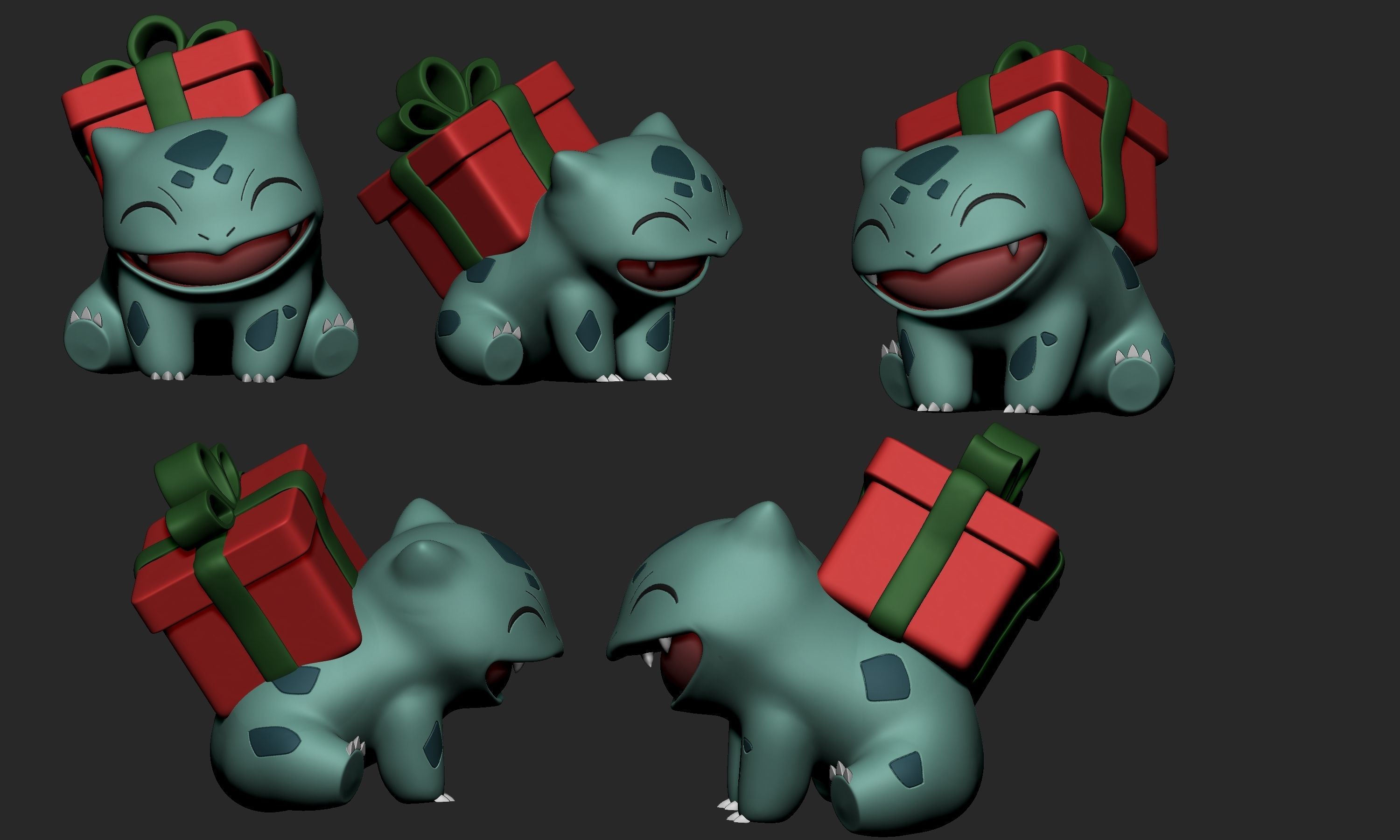 Pokemon - Christmas Bulbasaur with 3 versions 3D print model_4