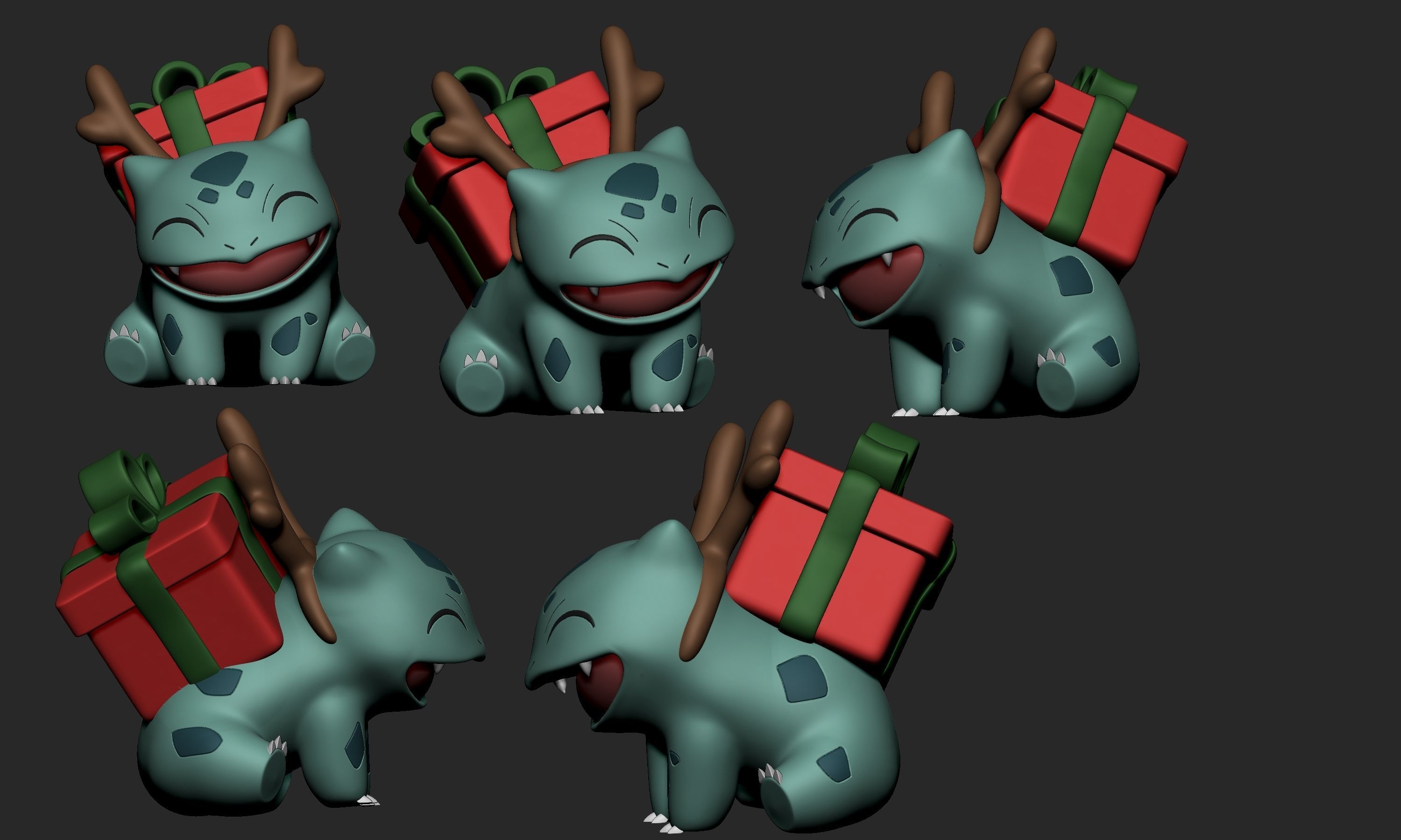 Pokemon - Christmas Bulbasaur with 3 versions 3D print model_3