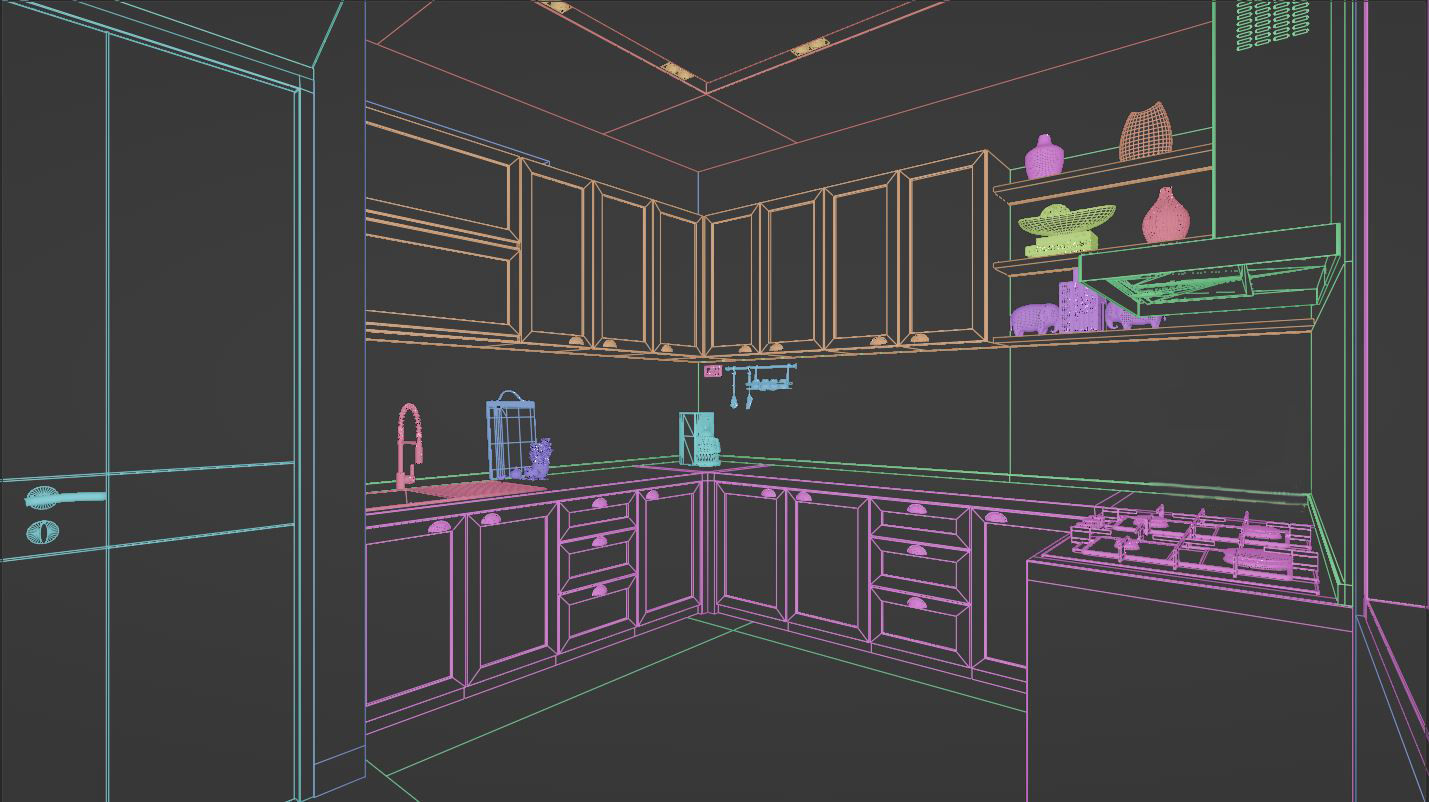 Living Room and Kitchen with Dinning Set Low-poly 3D model_9