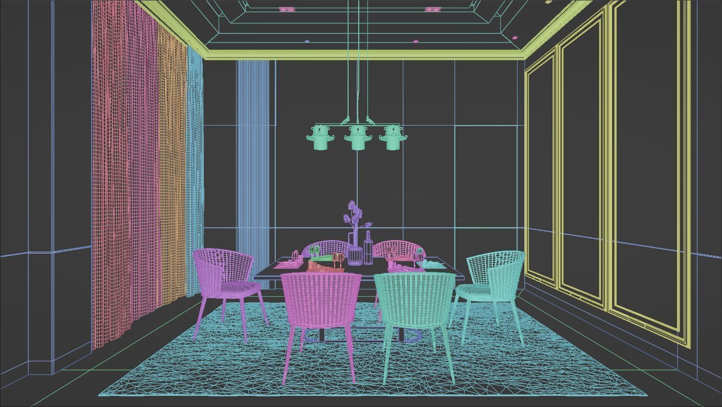 Living Room and Kitchen with Dinning Set Low-poly 3D model_8