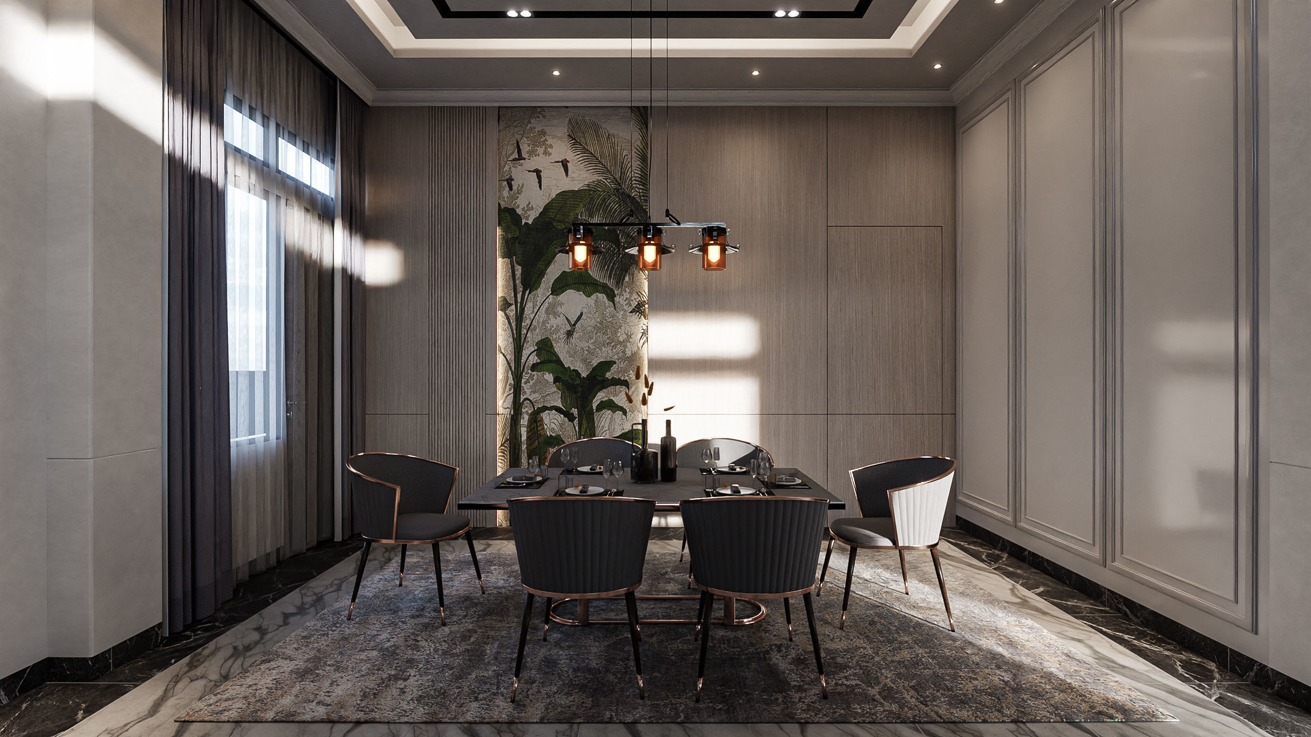 Living Room and Kitchen with Dinning Set Low-poly 3D model_3