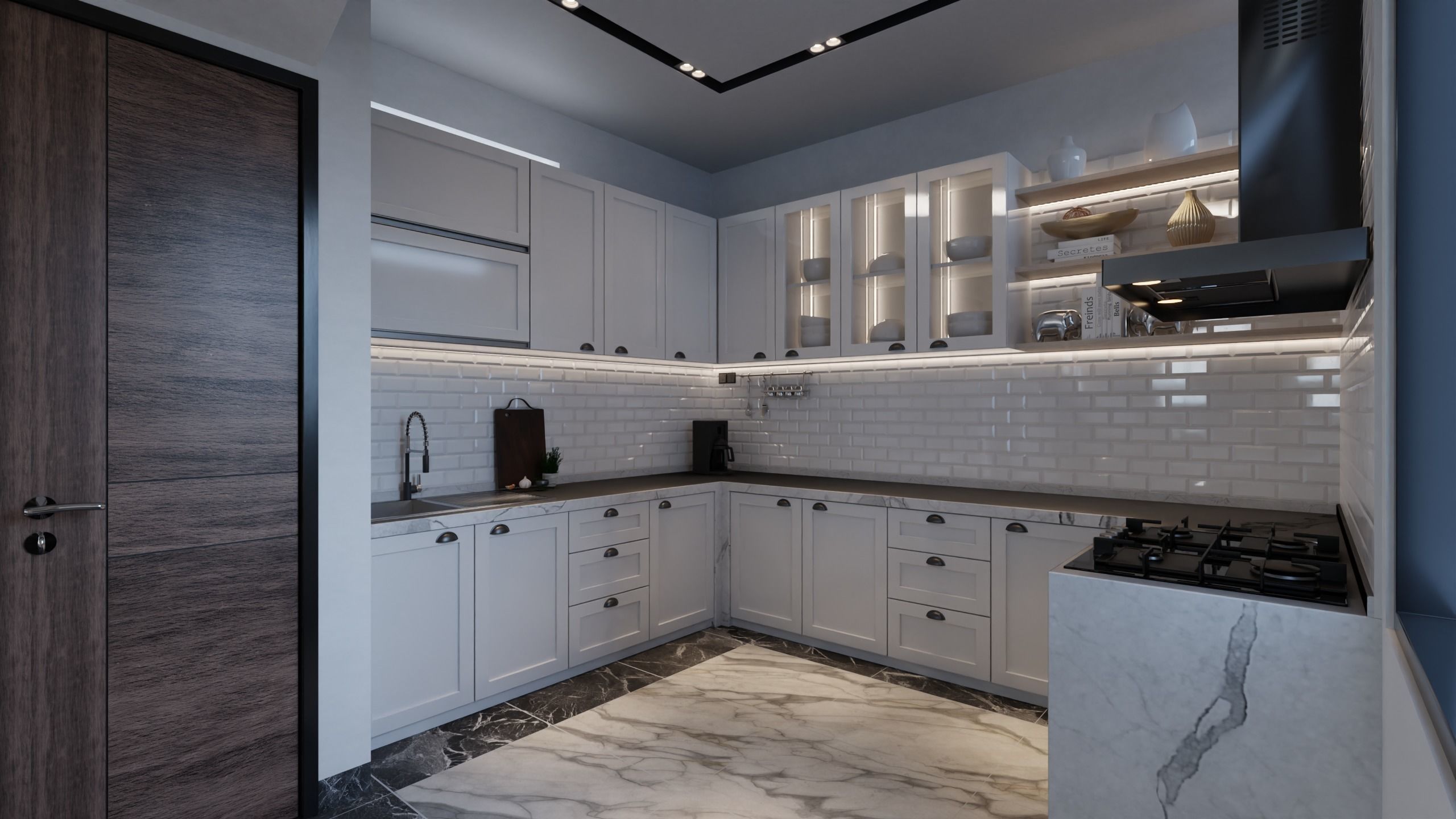 Living Room and Kitchen with Dinning Set Low-poly 3D model_4