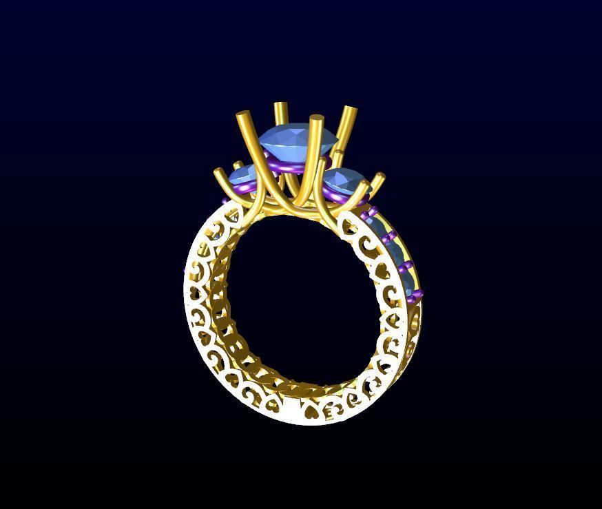 diamond gold ring with stones 3D print model_3