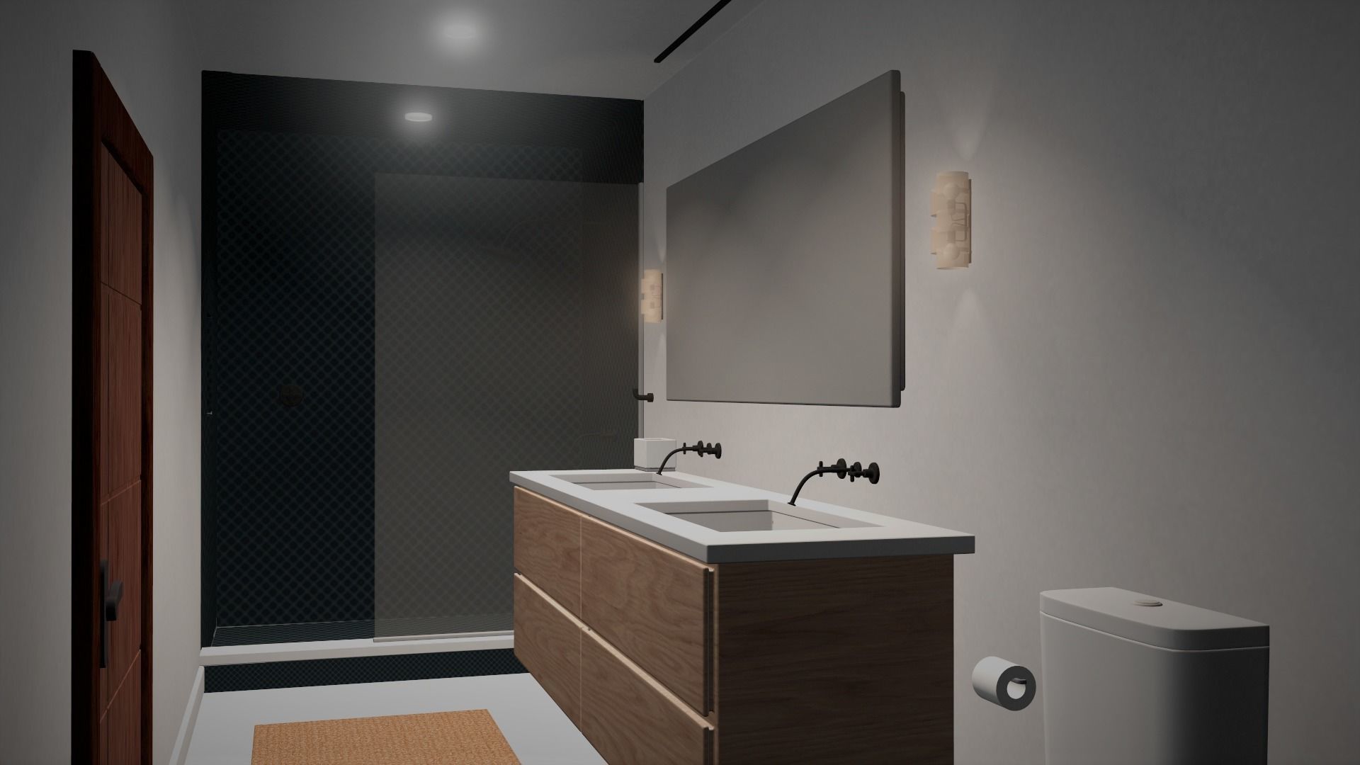 Bathroom modern with sink and toilet Low-poly 3D model_2