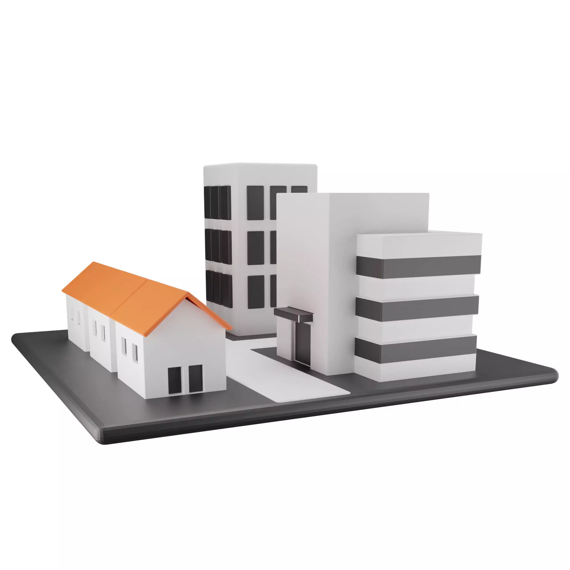 Cityscape three buildings Low-poly 3D model