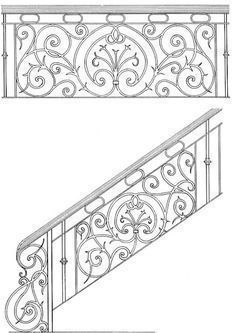 classic style metal wrought iron railing set 3D model_3