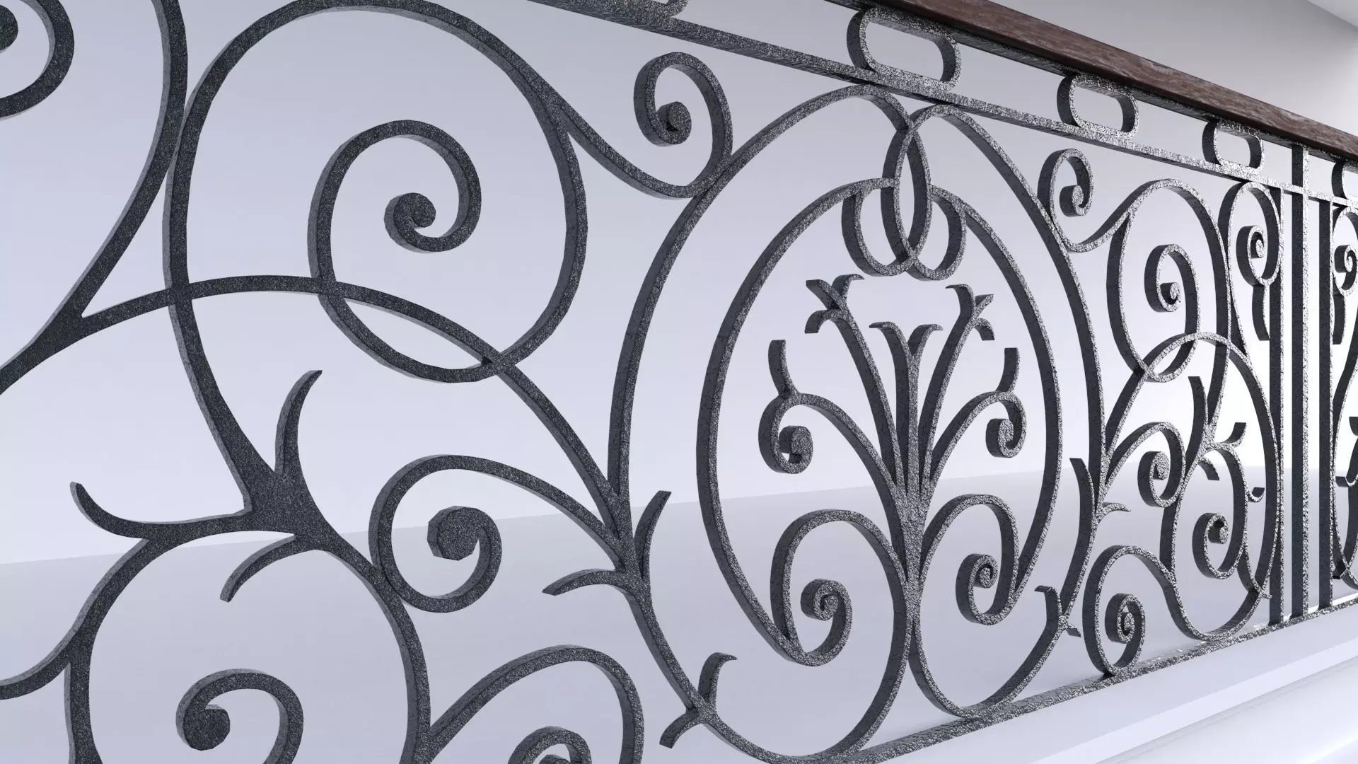 classic style metal wrought iron railing set 3D model_0