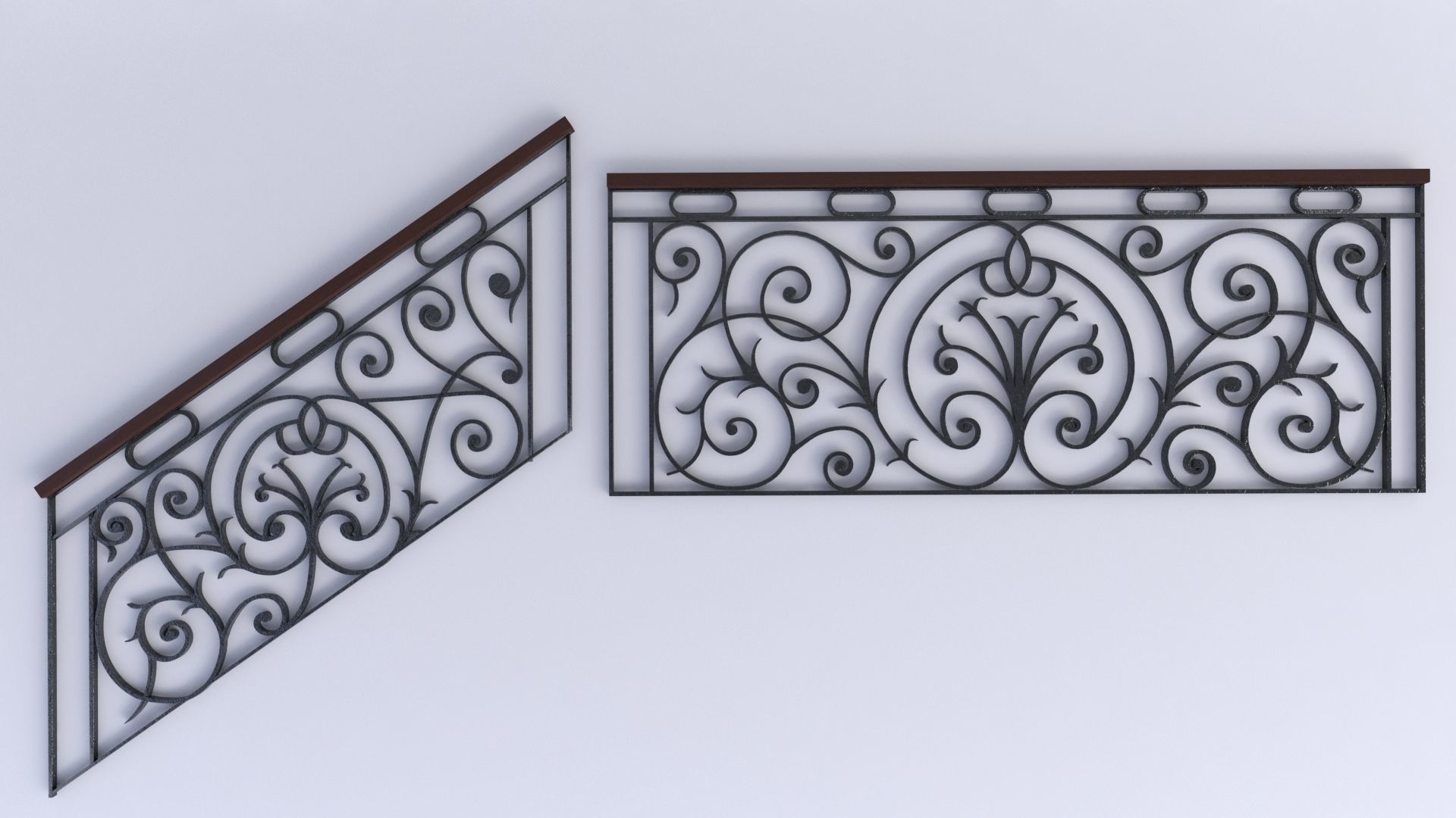 classic style metal wrought iron railing set 3D model_1