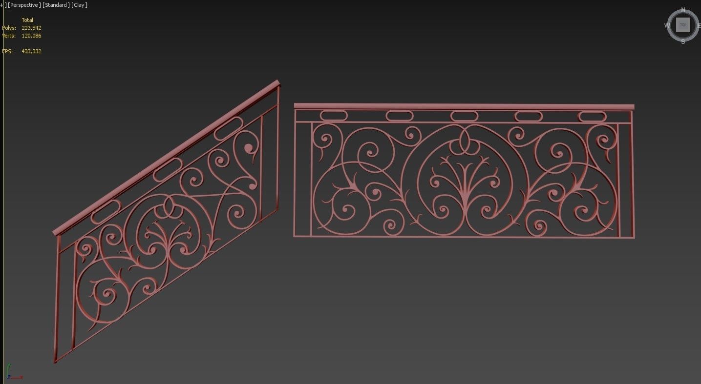 classic style metal wrought iron railing set 3D model_5